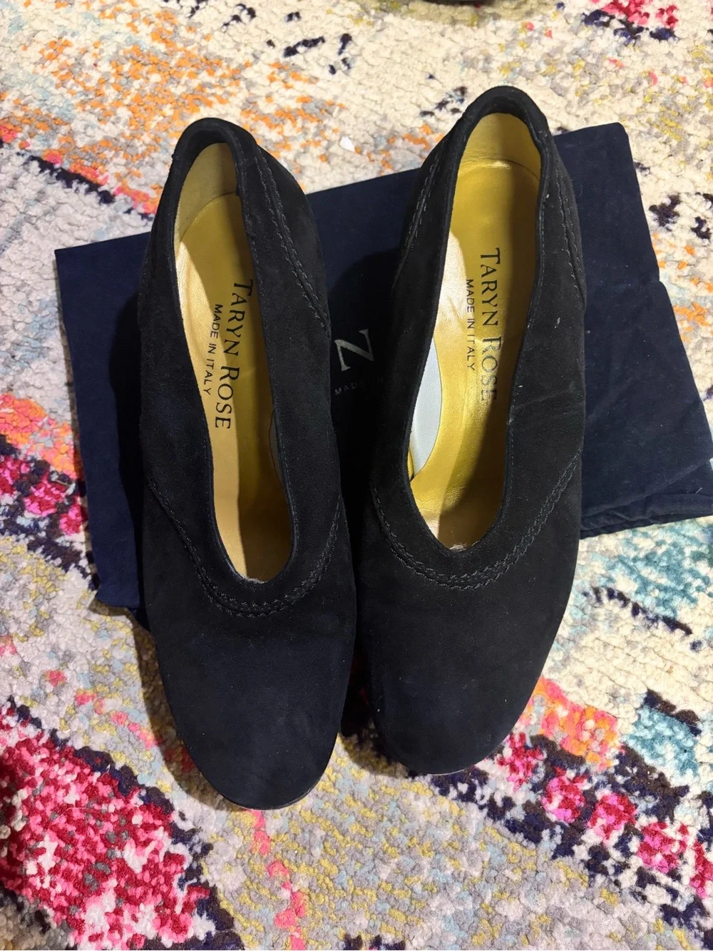 Taryn Rose Black Suede Slip-On Heels